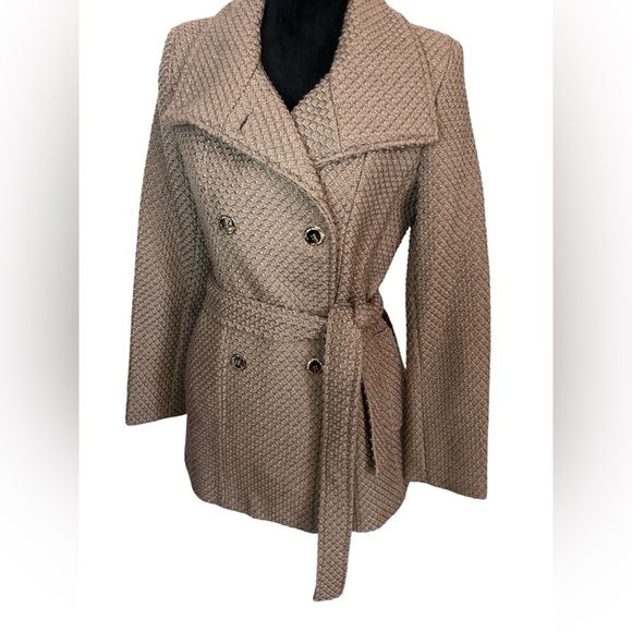 CALVIN KLEIN STUNNING DOUBLE BREASTED WAFFLE TEXTURED GOLD BUTTONS WINTER COAT - Picture 8 of 13